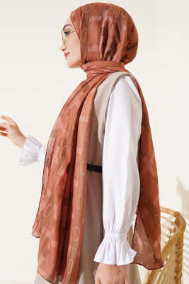 Desenli Bambu Kraş Şal Camel - Başörtüsü