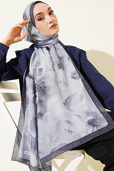 Desenli Bambu Kraş Şal Füme - Başörtüsü