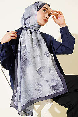 Desenli Bambu Kraş Şal Füme - Başörtüsü