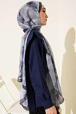 Desenli Bambu Kraş Şal Füme - Başörtüsü