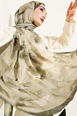 Desenli Bambu Kraş Şal Haki 