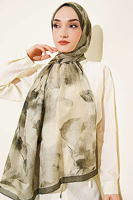 Desenli Bambu Kraş Şal Haki - Başörtüsü