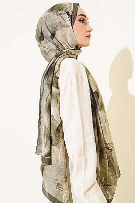 Desenli Bambu Kraş Şal Haki - Başörtüsü