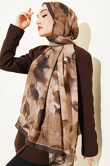Desenli Bambu Kraş Şal Kamuflaj Yeşili - Başörtüsü