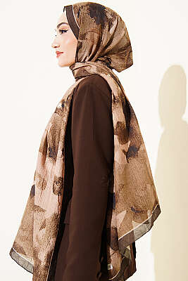 Desenli Bambu Kraş Şal Kamuflaj Yeşili - Başörtüsü