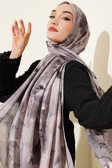 Desenli Bambu Kraş Şal Kum Bej - Başörtüsü