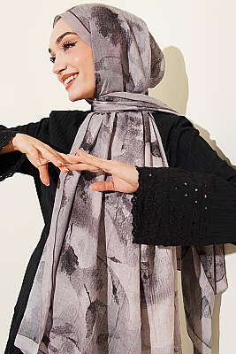 Desenli Bambu Kraş Şal Kum Bej - Başörtüsü