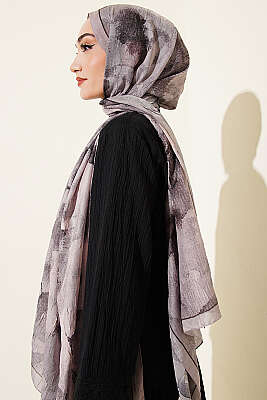 Desenli Bambu Kraş Şal Kum Bej - Başörtüsü