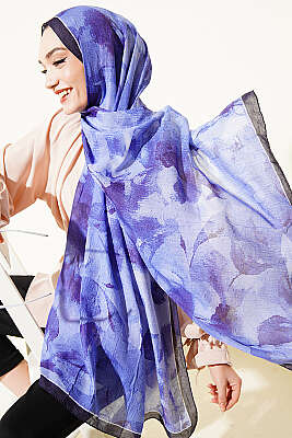 Desenli Bambu Kraş Şal Lacivert 