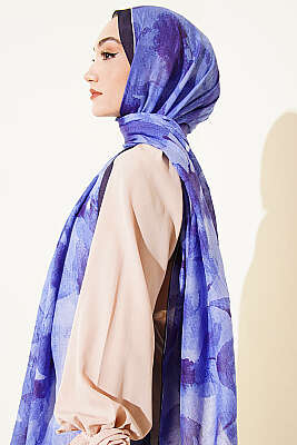 Desenli Bambu Kraş Şal Lacivert - Başörtüsü