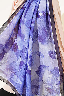 Desenli Bambu Kraş Şal Lacivert - Başörtüsü