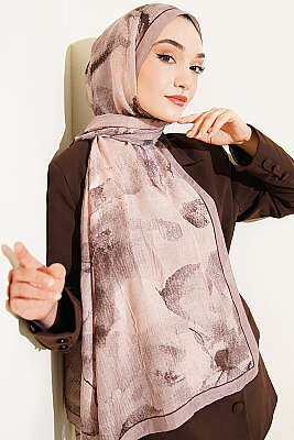 Desenli Bambu Kraş Şal Latte 