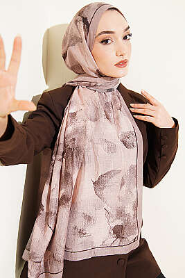 Desenli Bambu Kraş Şal Latte - Başörtüsü