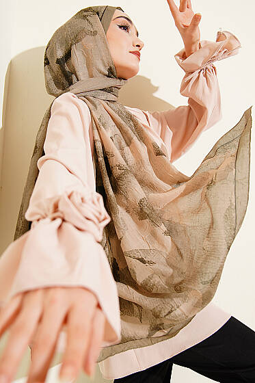 Desenli Bambu Kraş Şal Nefti - Başörtüsü