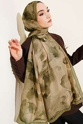 Desenli Bambu Kraş Şal Yağ Yeşili - ASSE BONE