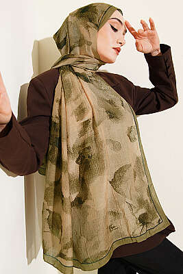 Desenli Bambu Kraş Şal Yağ Yeşili - Başörtüsü