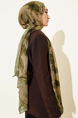 Desenli Bambu Kraş Şal Yağ Yeşili - Başörtüsü