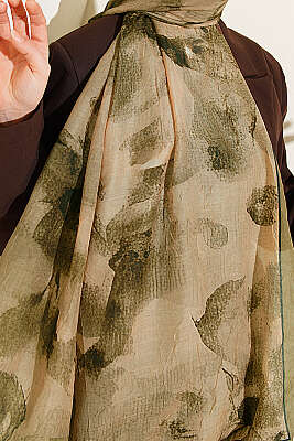 Desenli Bambu Kraş Şal Yağ Yeşili - Başörtüsü