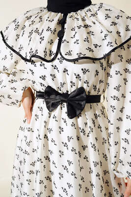 Desenli Bebe Yaka Elbise Siyah Desenli - Tesettür Elbise