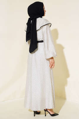 Desenli Bebe Yaka Elbise Siyah Puantiye - Tesettür Elbise