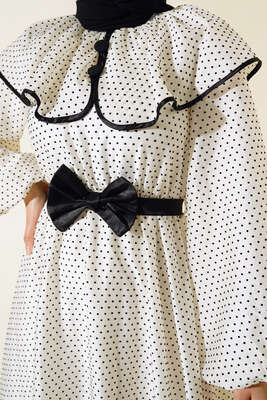 Desenli Bebe Yaka Elbise Siyah Puantiye - Tesettür Elbise