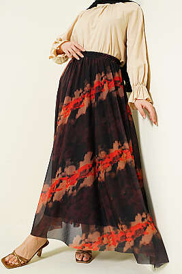 Desenli Bel Lastikli Tül Etek Kahve - ZAMANE (QSS)