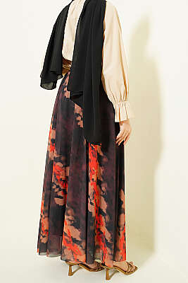 Desenli Bel Lastikli Tül Etek Kahve - Etek