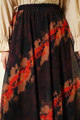 Desenli Bel Lastikli Tül Etek Kahve - Etek