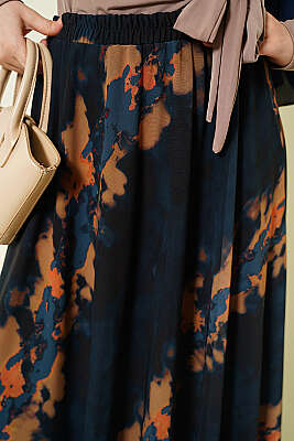 Desenli Bel Lastikli Tül Etek Lacivert - Etek