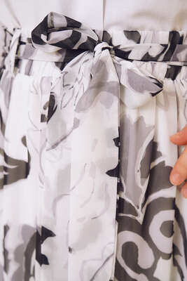 Desenli Beli Lastikli Şifon Etek Füme - Uzun Etek