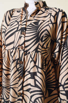 Desenli Bileği Lastikli Elbise Siyah - Tesettür Elbise