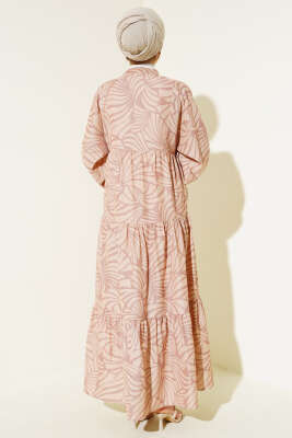 Desenli Bileği Lastikli Elbise Vizon - Tesettür Elbise