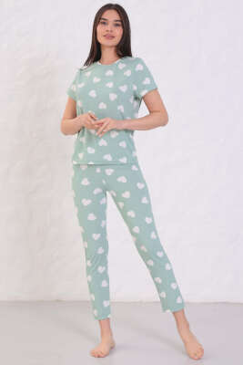 Desenli Bisiklet Yaka Pijama Takımı Mint - Pijama