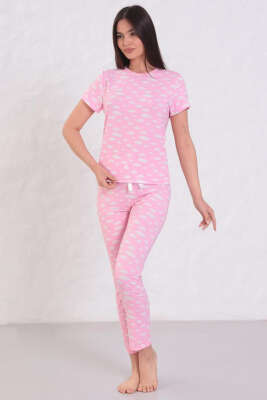 Desenli Bisiklet Yaka Pijama Takımı Pembe - Pijama
