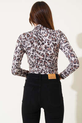 Desenli Bodysuit Bej - Kadın Giyim Modelleri