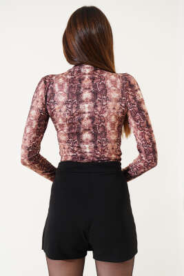 Desenli Bodysuit Camel - Kadın Giyim Modelleri
