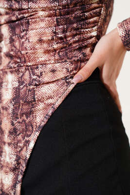 Desenli Bodysuit Camel - Kadın Giyim Modelleri