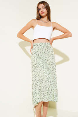 Desenli Boy Düğmeli Midi Etek Fıstık Yeşili - Kadın Giyim Modelleri