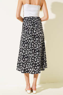 Desenli Boy Düğmeli Midi Etek Siyah Beyaz - Kadın Giyim Modelleri