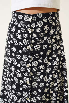 Desenli Boy Düğmeli Midi Etek Siyah Beyaz - Kadın Giyim Modelleri