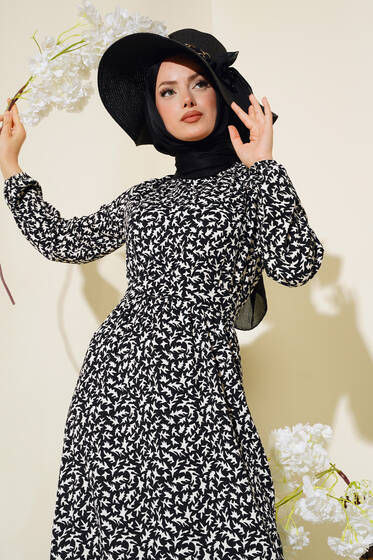 Desenli Bürümcük Elbise Siyah - Elbise