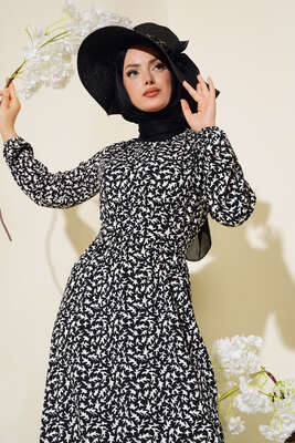 Desenli Bürümcük Elbise Siyah 