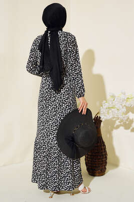 Desenli Bürümcük Elbise Siyah - Tesettür Elbise