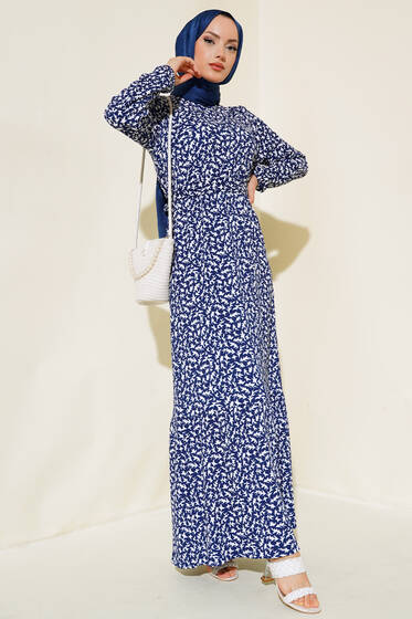 Desenli Bürümcük Elbise Lacivert - Elbise