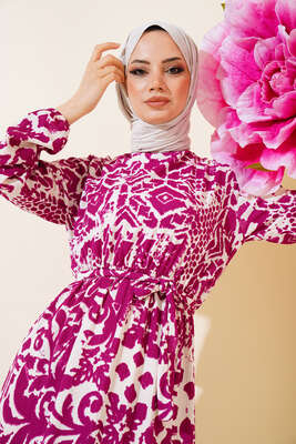 Desenli Bürümcük Elbise Mürdüm - Elbise