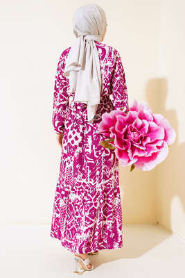 Desenli Bürümcük Elbise Mürdüm - Tesettür Elbise