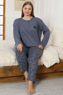 Desenli Büyük Beden Pijama Takımı Füme - Pijama