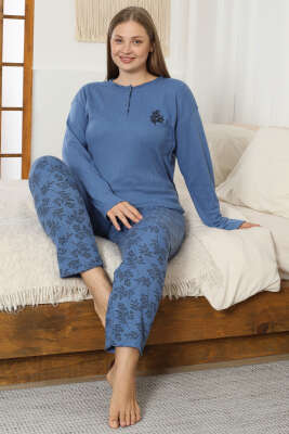 Desenli Büyük Beden Pijama Takımı İndigo - Pijama