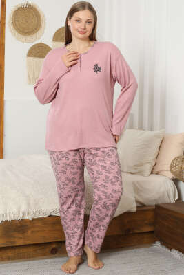 Desenli Büyük Beden Pijama Takımı Pudra - Pijama