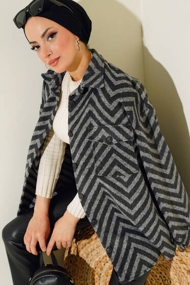 Desenli Cep Kapaklı Gömlek Gri - Gömlek